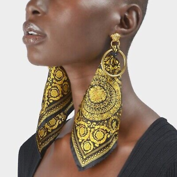 🔥VERSACE Silk Scarf Hoop Convertible Earrings- NIB,Medusa Barocco - COLLECTABLE - Picture 1 of 13